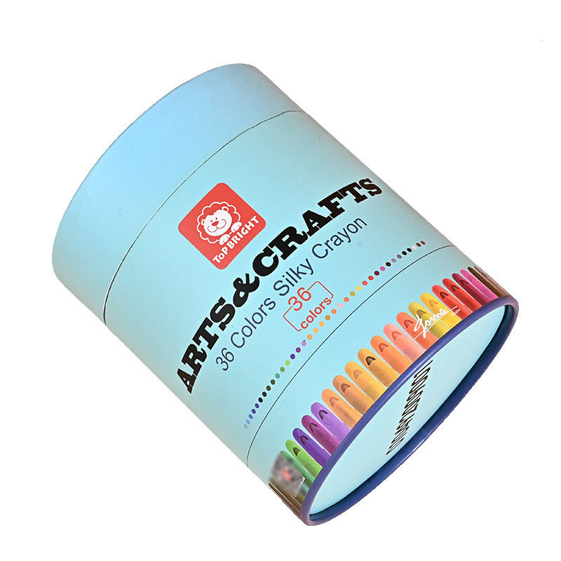 Caja de almacenamiento redonda azul de encargo de la cartulina con la tapa para el creyón de 48 paquetes