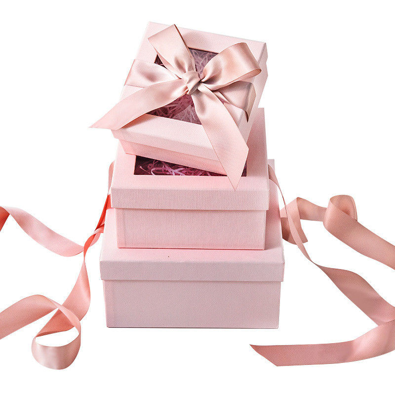 Caja de regalo rosada modificada para requisitos particulares de Recentage del cuadrado con la cinta