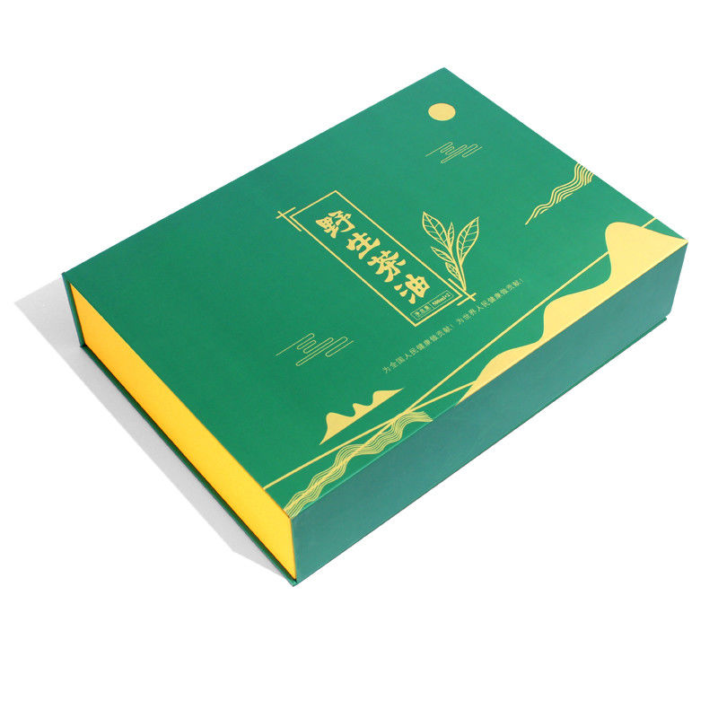 Caja de embalaje de regalo magnético verde hecha para productos de té con diseño personalizado cerca de mí