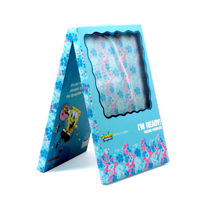 Embalaje de caja de regalo de papel azul personalizado con ventana transparente para espejo cosmético