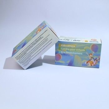 Caja de embalaje de cartón de cámara para niños portátil con logotipo personalizado de color púrpura brillante