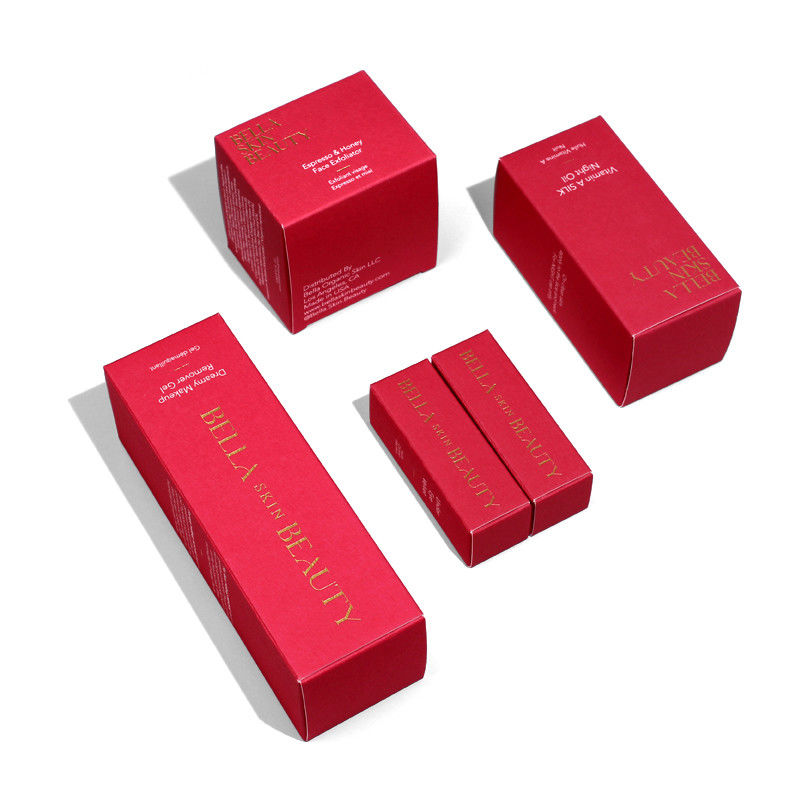 Cajas personalizadas para el cuidado de la piel con textura roja sólida Caja de papel para la crema facial y caja de embalaje cosmético
