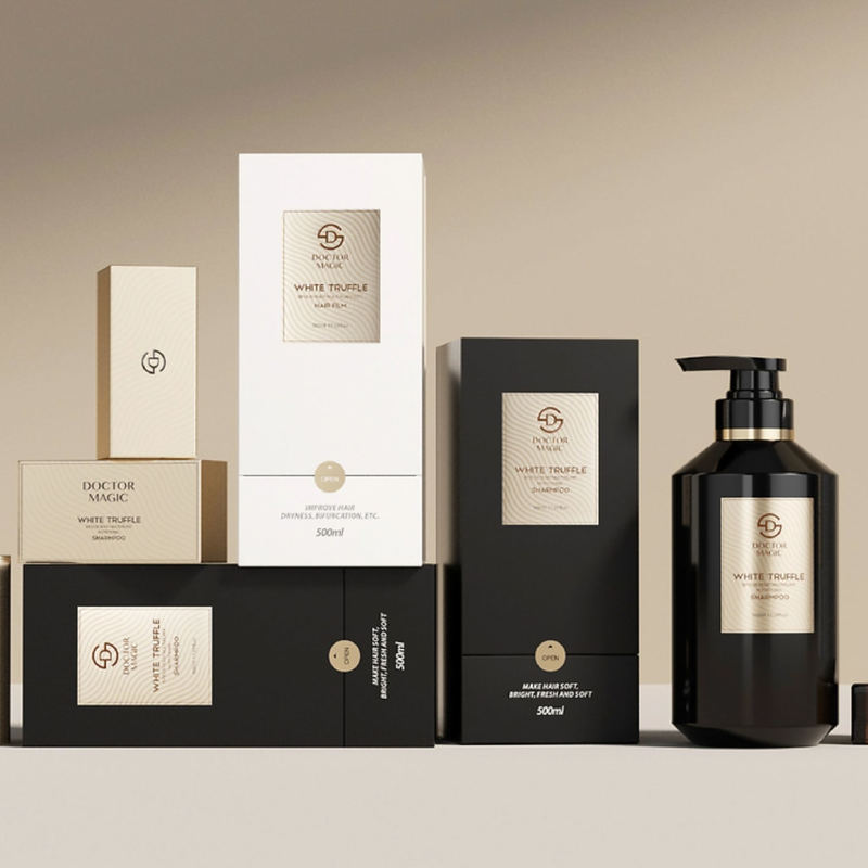 3 Botellas de Rollo rígido en Perfume Box en Oro Negro Luxury Cosmetic Packaging Box con cierre magnético