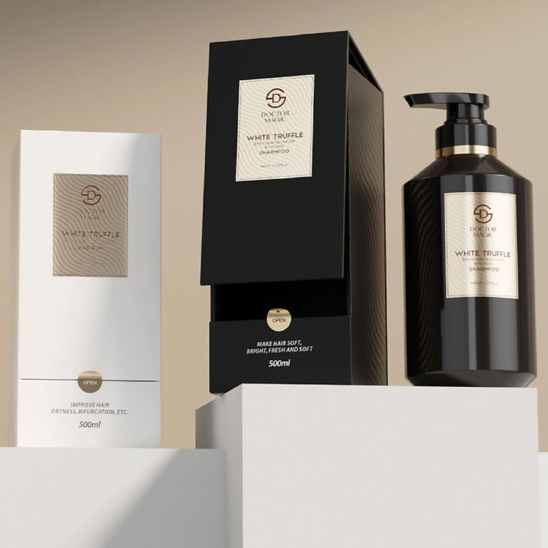 3 Botellas de Rollo rígido en Perfume Box en Oro Negro Luxury Cosmetic Packaging Box con cierre magnético