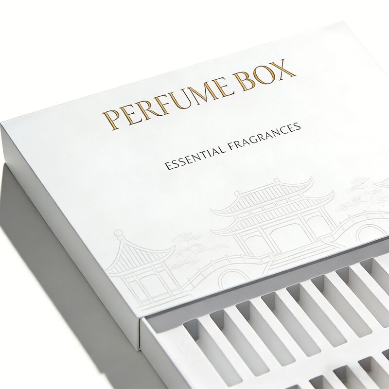 Caja de embalaje de perfume estilo cajón con logotipo personalizado y materiales ecológicos para embalaje de muestras de fragancias de lujo
