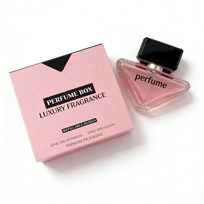 Caja de embalaje de perfume con diseño en V de corte de papel para tarjetas de doble ranura con cartulina rígida de 350,400 g/m² e impresión a cuatro colores, estampado en caliente, UV