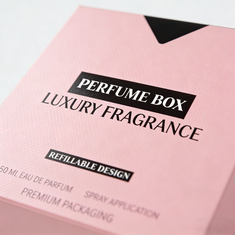 Caja de embalaje de perfume con diseño en V de corte de papel para tarjetas de doble ranura con cartulina rígida de 350,400 g/m² e impresión a cuatro colores, estampado en caliente, UV