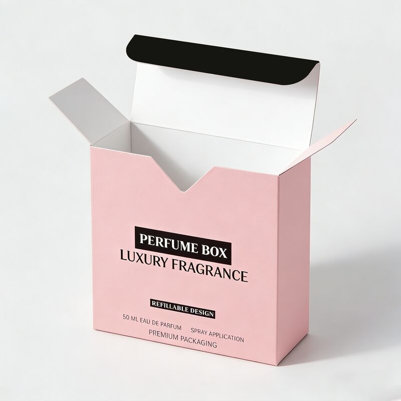 Caja de embalaje de perfume con diseño en V de corte de papel para tarjetas de doble ranura con cartulina rígida de 350,400 g/m² e impresión a cuatro colores, estampado en caliente, UV