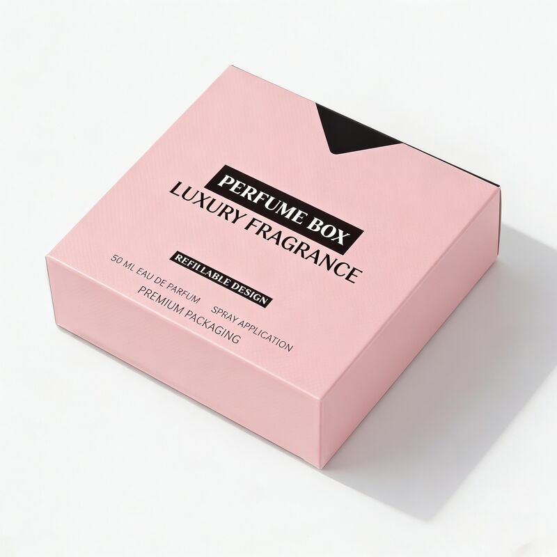 Caja de embalaje de perfume con diseño en V de corte de papel para tarjetas de doble ranura con cartulina rígida de 350,400 g/m² e impresión a cuatro colores, estampado en caliente, UV
