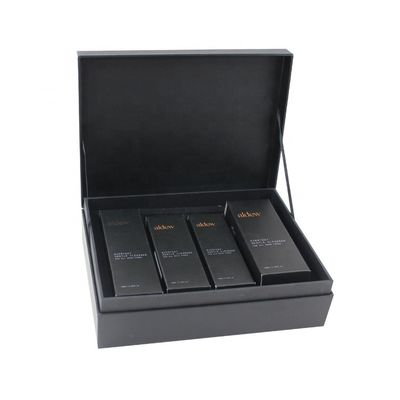 Cajas de regalo cosméticos con tapa magnética negra para conjuntos de productos de cuidado de la piel de lujo Embalaje
