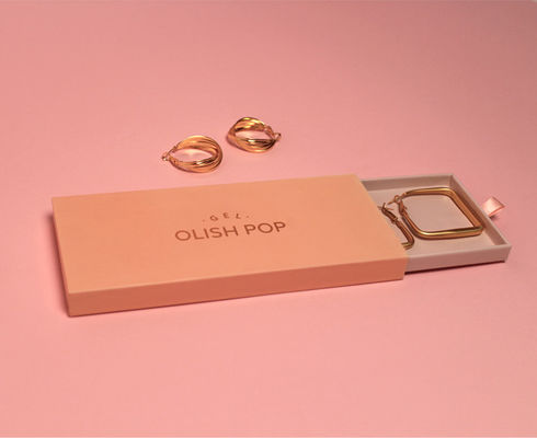Cajas de joyería de cartón con logotipo de papel rosa y dorado