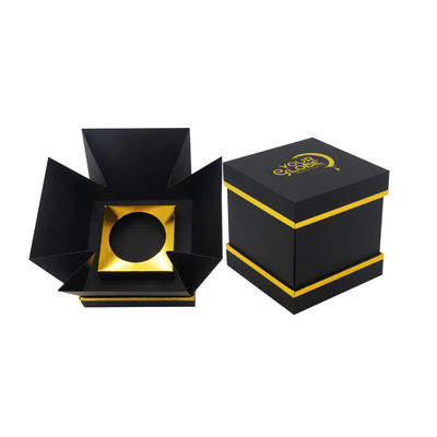 Caja rígida negra de lujo de la vela de Tealight que empaqueta aduana plegable