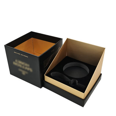 Cajas rígidas perfumadas negras creativas de la vela con la impresión de encargo de papel de oro