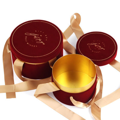 Caja de empaquetado del caramelo rojo de Cylindar con el regalo atado cinta de Velevt