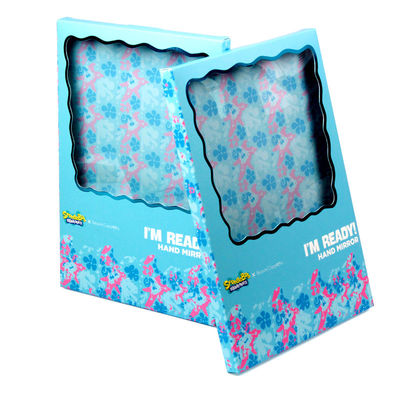 Embalaje de caja de regalo de papel azul personalizado con ventana transparente para espejo cosmético